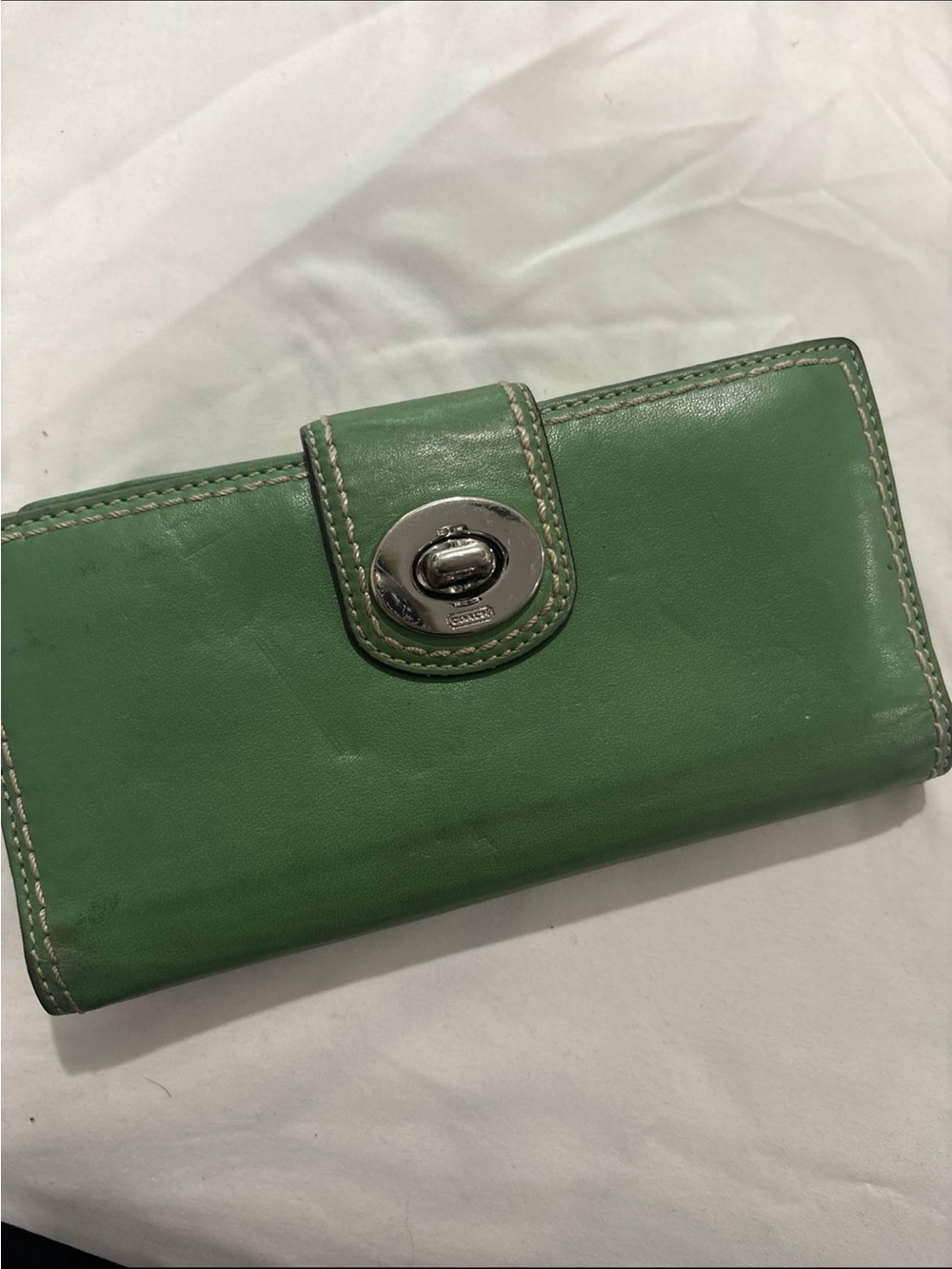 Coach Green Leather Wallet with Turn-Lock Closure